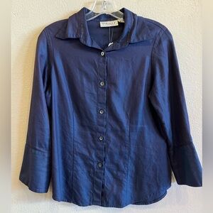 Farinaz Navy Blue Button-Up Shirt Size 10